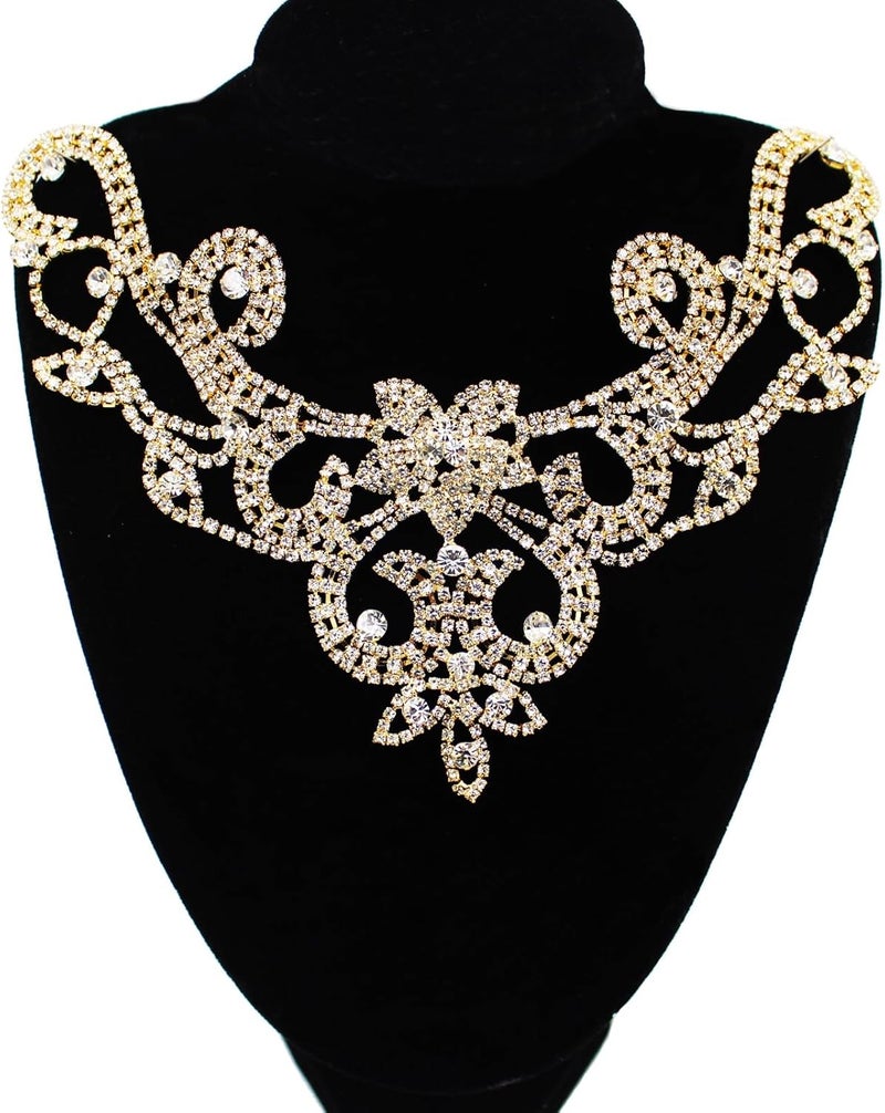 PEARLY JUN Rhinestone Applique Crystal Applique for Hand Sewing Craft Projects DIY Wedding Clothes Shoes Hats Bags (YL003-gold) - Image 1